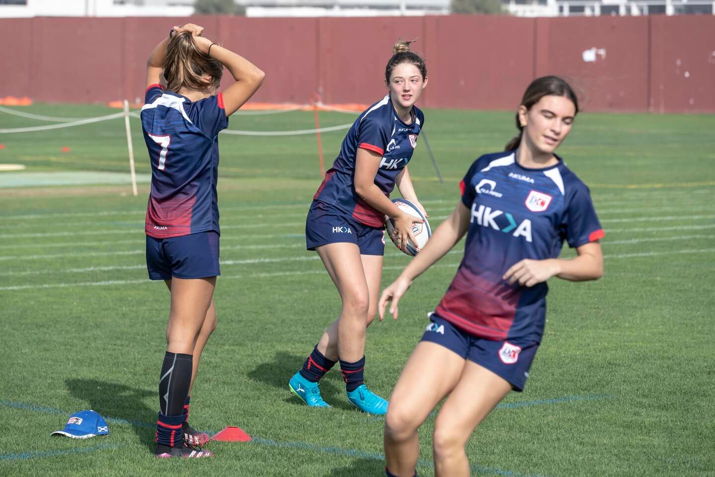 A Dubai College Girls' rugby team train before a match in the UK. Antonie Robertson / The National