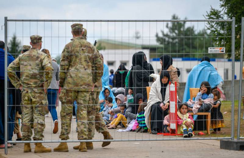 Refugees at the Rhine Ordnance Barracks. Several US military facilities with the capacity to house up to several thousand evacuees are participating in an operation called Operation Allied Refuge. Getty Images