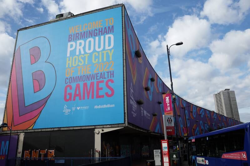 The Bullring & Grand Central Shopping Centre displays Commonwealth Games branding. Getty Images