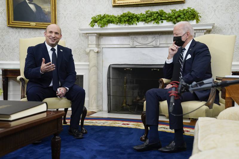 Israeli Prime Minister Naftali Bennett speaks during his meeting with US President Joe Biden in Washington last August. AP Photo