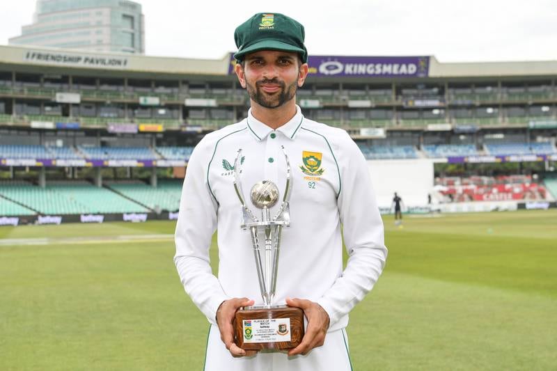 Player of the match Keshav Maharaj took 7-32 for South Africa in Bangaldesh's second innings. Getty