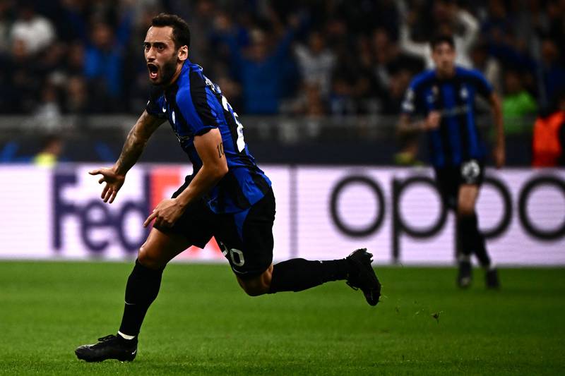 RM Hakan Calhanoglu (Inter Milan). Taking up a deeper than usual position against Barcelona, Calhanoglu showed that, however far from goal, he’s still a threat. Had tested Marc-Andre ter Stegen from huge distance before another long shot, precisely struck, gave Inter a crucial 1-0 win. AFP