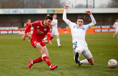Crawley Town's Ashley Nadesan scores their second goal. Reuters