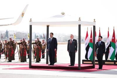 An official welcoming ceremony is held for Mr Al Sudani at Marka Military Airport. Photo: Royal Hashemite Court