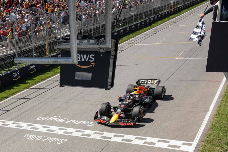 Red Bull Racing's Dutch driver Max Verstappen crosses the finish to win the Canada Formula 1 Grand Prix. AFP