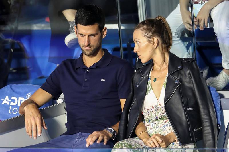 Serbia's Novak Djokovic with his wife Jelena in the stands in Belgrade. Both have contracted Covid-19. Reuters