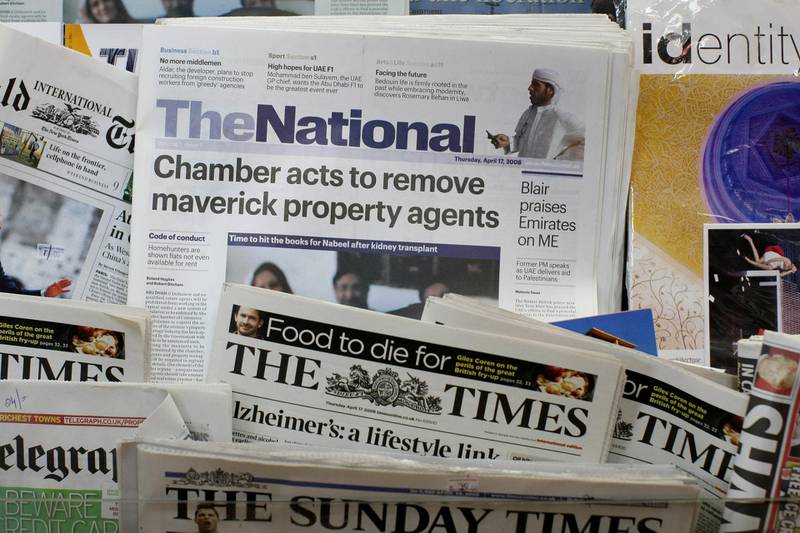 Abu Dhabi - April 17th,  2008 -  The First edition of the National sits in the newspaper stands  after Abu dhabi Media Company distribution team deliver the first ever edition of The National in Central Abu Dhabi  ( Andrew Parsons  /  The National ) *** Local Caption *** ap002-1704-paper_2.jpg