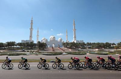 Riders during the seventh and final stage of the UAE Tour. AFP