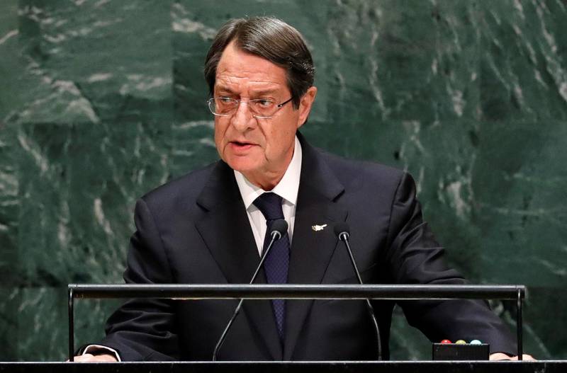FILE PHOTO: Cyprus President Nicos Anastasiades addresses the 74th session of the United Nations General Assembly at U.N. headquarters in New York City, New York, U.S., September 26, 2019. REUTERS/Lucas Jackson/File Photo