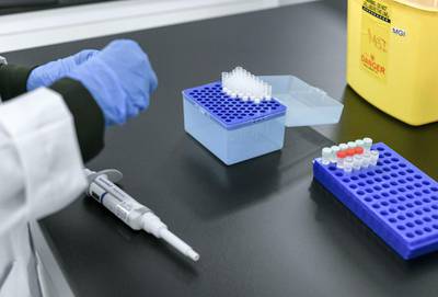 Abu Dhabi, United Arab Emirates - Substances being tested at the Omics Lab in Masdar City. Khushnum Bhandari for The National
