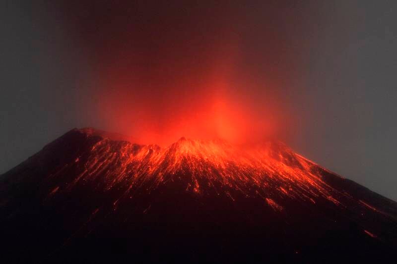 Glowing lava around the caldera of Popocatepetl on Monday, May 22. EPA