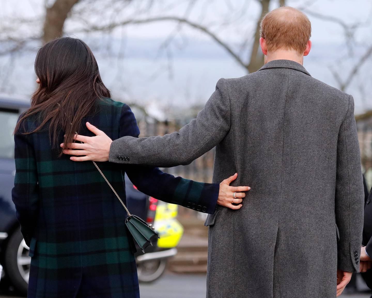 FILE - In this file photo Britain's Prince Harry and his fiancee Meghan Markle arrive at Edinburgh Castle in Edinburgh, Scotland. In a stunning declaration, Britain's Prince Harry and his wife, Meghan, said they are planning "to step back" as senior members of the royal family and "work to become financially independent." A statement issued by the couple Wednesday, Jan. 8, 2020 also said they intend to "balance" their time between the U.K. and North America. (AP Photo/Frank Augstein, File)