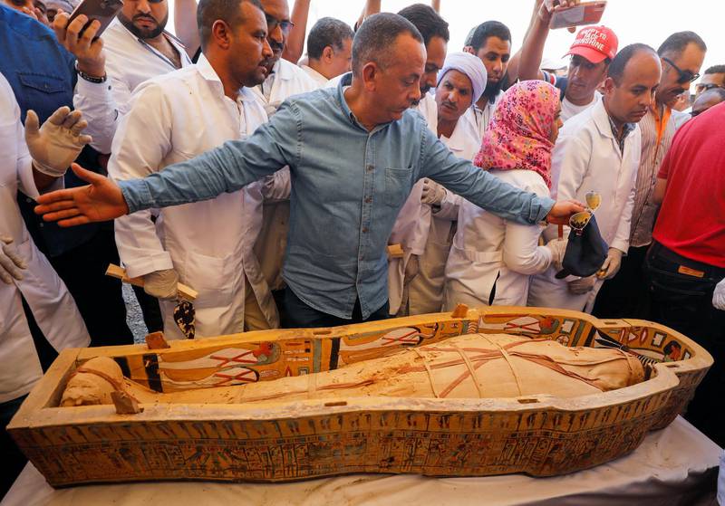 A mummy is seen inside a painted coffin discovered at Al-Asasif Necropolis in the Vally of Kings in Luxor, Egypt. Reuters