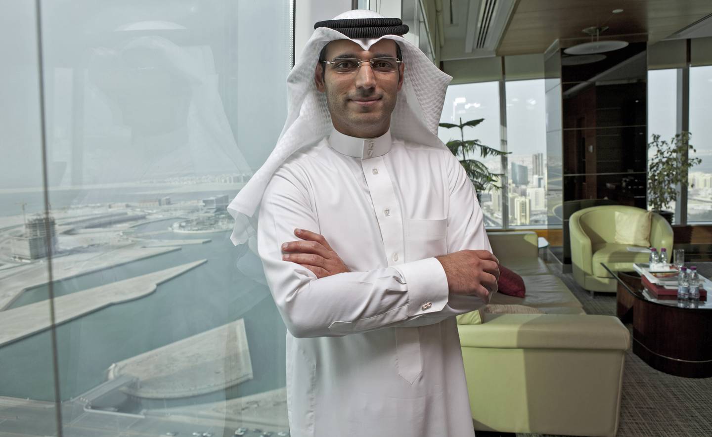 Manama, Bahrain, May 21 2012 - Hisham Alrayes, Acting Chief Executive Officer for Gulf Finance House, poses for a portrait in his office at Bahrain Financial Harbour. GFH, a Bahrain-based islamic investment bank just announced a restructuring of their bonds. (Razan Alzayani / The National)