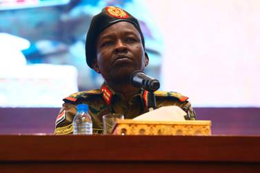Sudan's ruling military council spokesman Gen Shams Al Deen Al Kabashi holds a press conference at the Presidential Palace in Khartoum on June 13, 2019. AP Photo