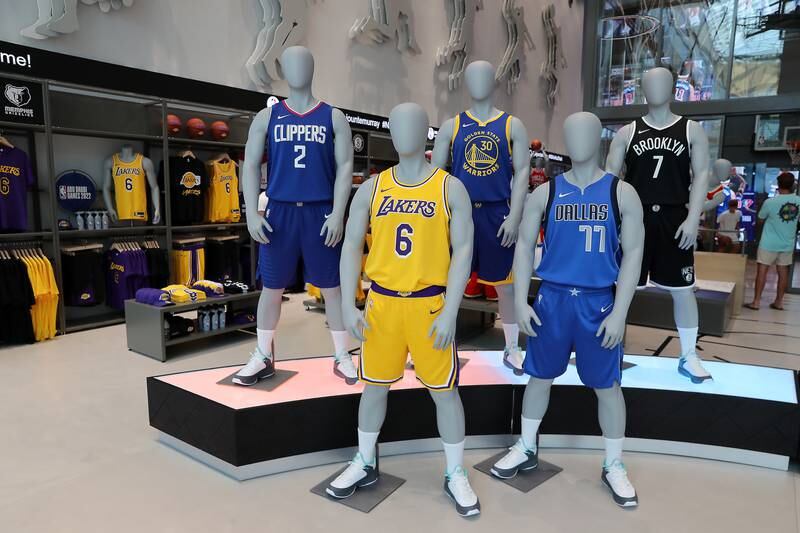 Player jerseys on display from Western Conference teams.