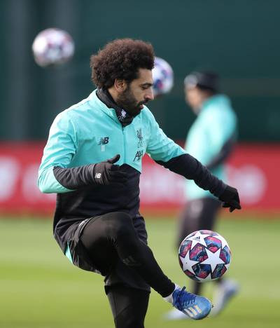 Liverpool's Mohamed Salah trains on Monday. Reuters