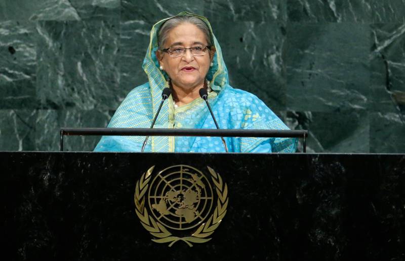 Bangladeshi Prime Minister Sheikh Hasina addresses the 72nd United Nations General Assembly at U.N. headquarters in New York, U.S., September 21, 2017. REUTERS/Eduardo Munoz