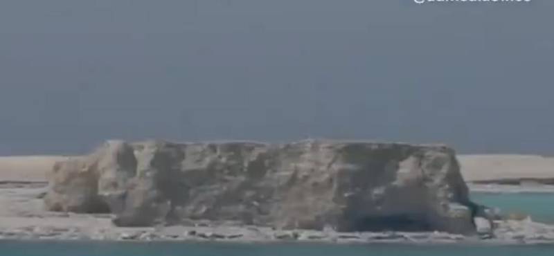 A screen grab from a video showing a mound of alabaster on Almarmar island off the coast of Abu Dhabi emirate. The island was named after the white stone by order of Sheikh Mohamed bin Zayed, Crown Prince of Abu Dhabi and Deputy Supreme Commander of the Armed Forces. Courtesy: Abu Dhabi Government Media Office