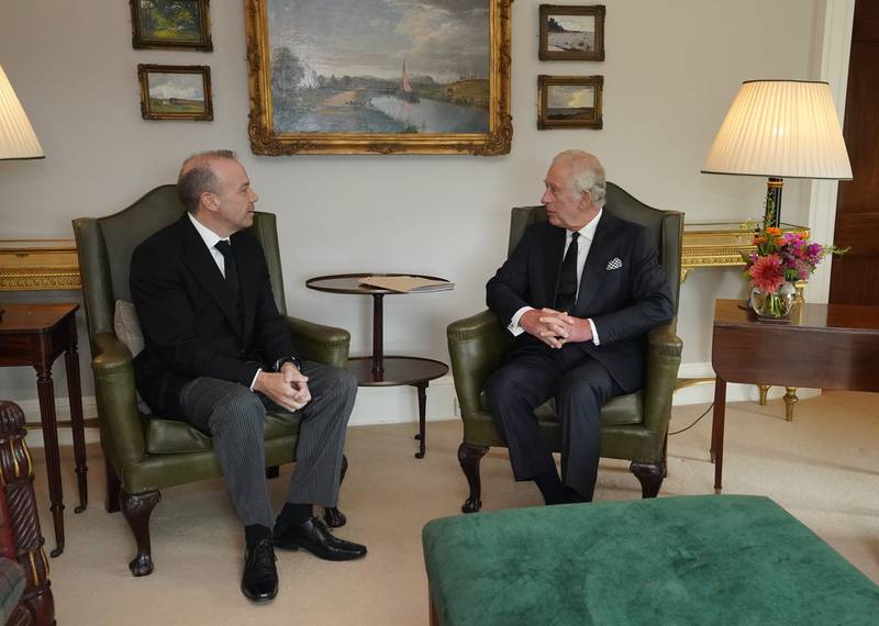 King Charles during an audience with Northern Ireland Secretary Chris Heaton-Harris at Hillsborough Castle. PA