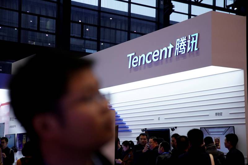 FILE PHOTO: A sign of Tencent is seen during the fourth World Internet Conference in Wuzhen, Zhejiang province, China, December 3, 2017. REUTERS/Aly Song/File Photo
