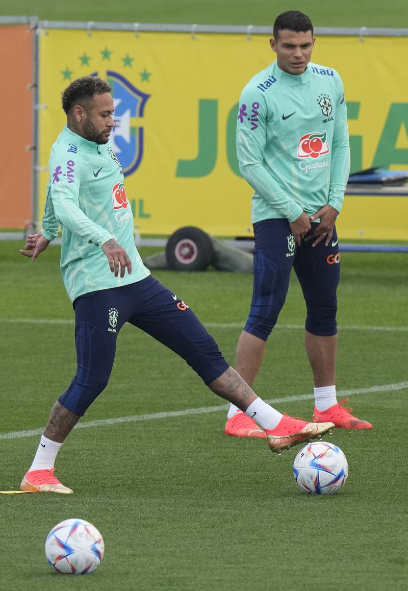 Neymar controls the ball during the training session. AP