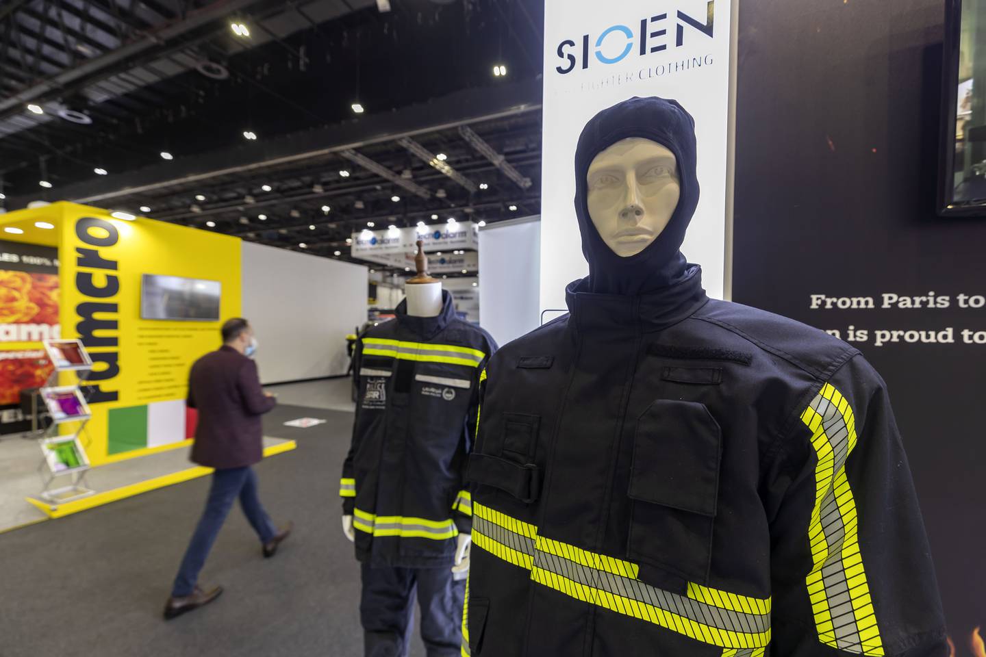 Firefighting equipment made by Sioen on display at Intersec 2022 at the Dubai World Trade Centre, January 18, 2022. Chris Whiteoak / The National