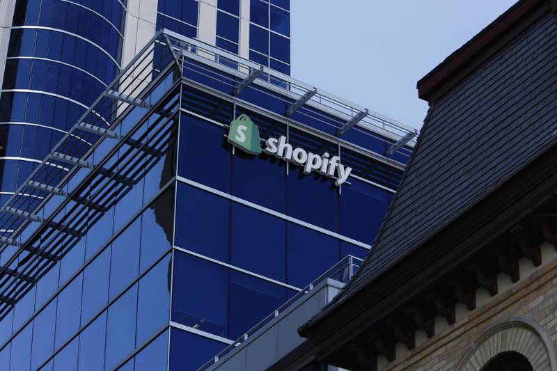 Signage is displayed on the Shopify Inc. headquarters in Ottawa, Ontario, Canada, on Thursday, May 7, 2020. Ottawa-based Shopify edged past Royal Bank of Canada to become the largest publicly listed company in Canada. Photographer: David Kawai/Bloomberg