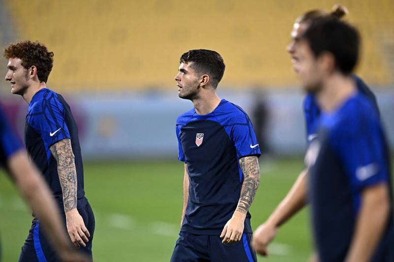 Christian Pulisic takes part in a training session at Al Gharafa SC in Doha. AFP