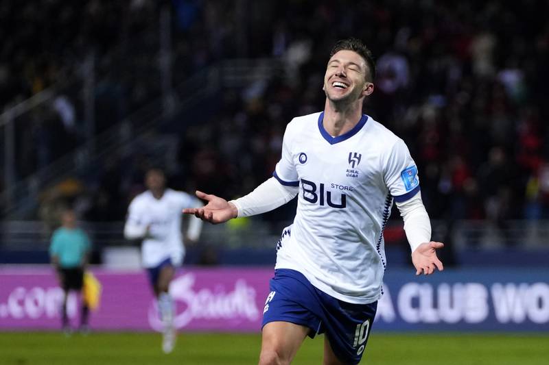 Al Hilal's Luciano Vietto after scoring the third goal against Flamengo. AP