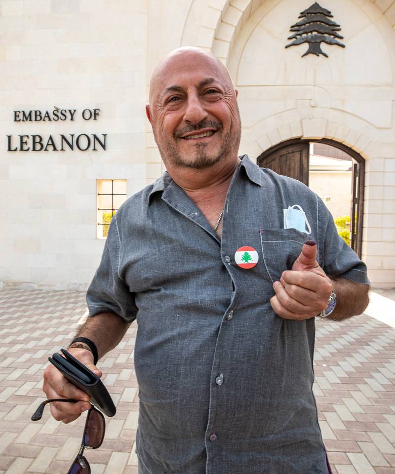 Michael Chahine after casting his vote at the Embassy of Lebanon in Abu Dhabi. Victor Besa / The National