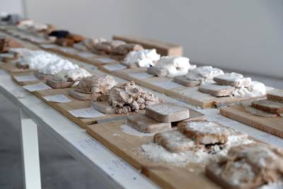 DUBAI, UNITED ARAB EMIRATES , Feb 16  – 2020 :-  Material collected from wetland area by Wael Al Awar and Kenichi Teramoto for their Wetlands Project at the Al Serkal Avenue warehouse 47  in Dubai. (Pawan  Singh / The National) For Arts & Culture. Story by Razmig.