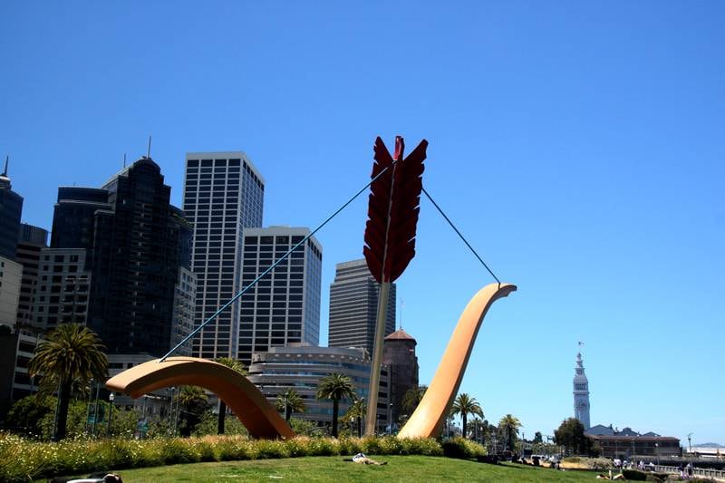 'Cupid's Span' by by Claes Oldenburg and Coosje van Bruggen in Rincon Park, San Francisco. Getty Images
