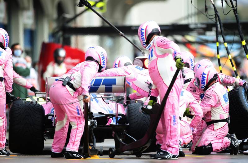 Racing Point team work in the pitlane in Istanbul. Getty