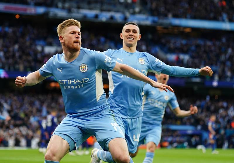 Manchester City's Kevin De Bruyne celebrates scoring the first goal of the Champions League semi-final against Real Madrid at the Etihad Stadium, Manchester. City won the match 4-3 in an incredible contest. PA