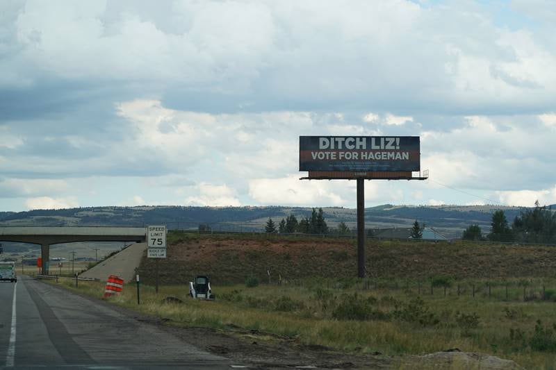 A sign urging Wyoming voters to 'Ditch Liz' sits along Highway 80 outside of Laramie, Wyoming. 