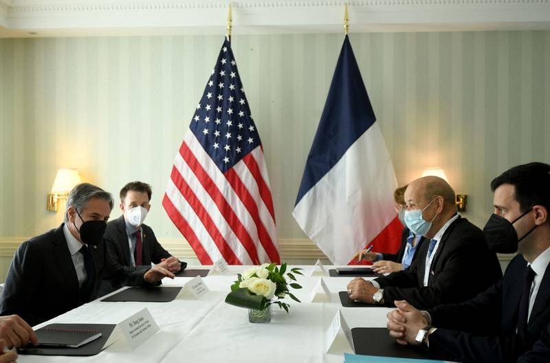 US Secretary of State Antony Blinken, left, and French Foreign Minister Jean-Yves Le Drian, second right. AFP