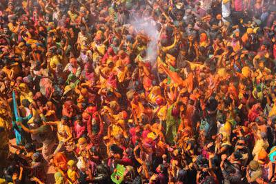 Holi celebrations at Priyakant Ju Temple in Vrindavan. AFP