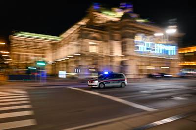 Police cars patrol near Schwedenplatz square in Vienna following terrorist attacks in Austria's capital. Getty Images