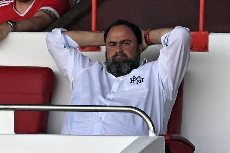 Nottingham Forest's Greek owner Evangelos Marinakis watches the action. AFP