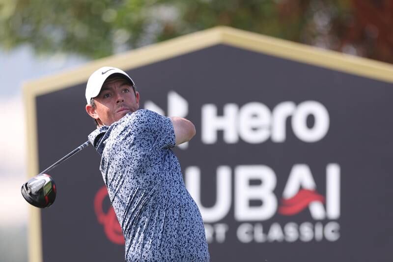 Rory McIlroy tees off on the sixth hole. Getty