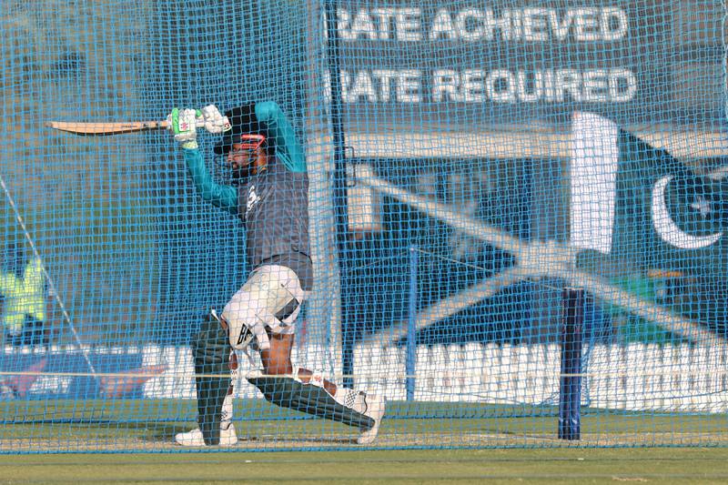 Azam practises before the match. AFP