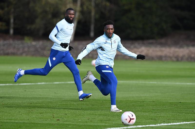 COBHAM, ENGLAND - OCTOBER 16:  Callum Hudson-Odoi of Chelsea during a training session at Chelsea Training Ground on October 16, 2020 in Cobham, England. (Photo by Darren Walsh/Chelsea FC via Getty Images)