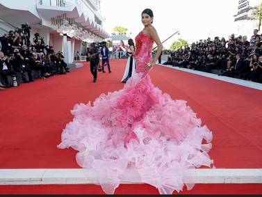 Strapless gowns rule the Priscilla red carpet at Venice Film Festival