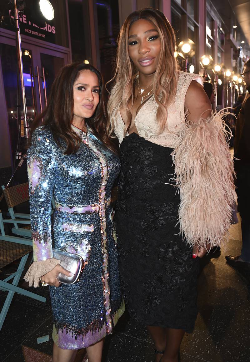 Salma Hayek and Serena Williams at the show. AP
