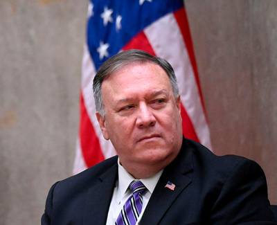US Secretary of State Mike Pompeo listens during the third annual US-Qatar Strategic Dialogue at the State Department in Washington, DC on September 14, 2020.  / AFP / POOL / ERIN SCOTT
