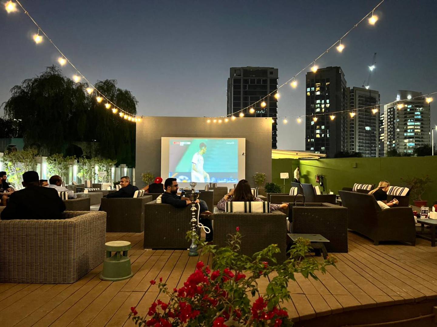 There are eight indoor screens and one outdoor projector at Stock Burger Co. Photo: Holiday Inn
