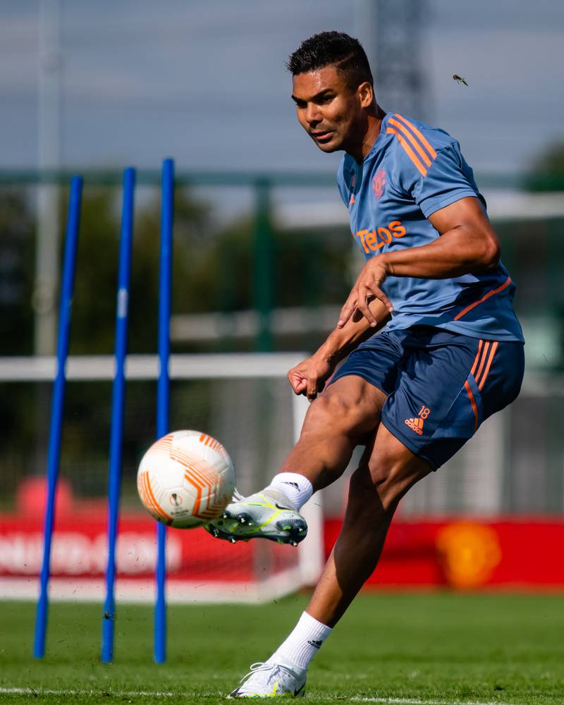 Casemiro at Carrington Training Ground in Manchester. Getty