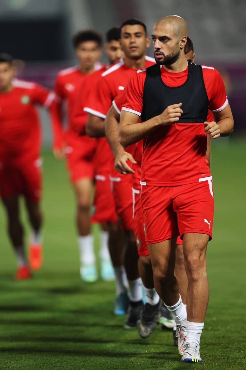 Sofyan Amrabat of Morocco trains for the play-off against Croatia. EPA