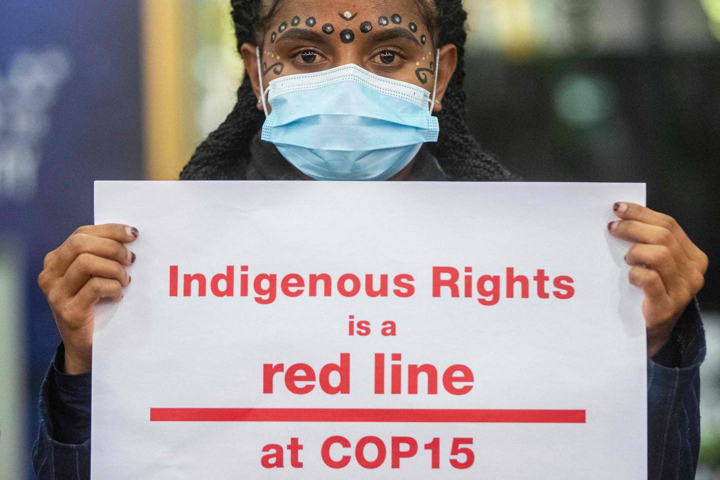An indigenous climate activist protesting during Cop15. AFP